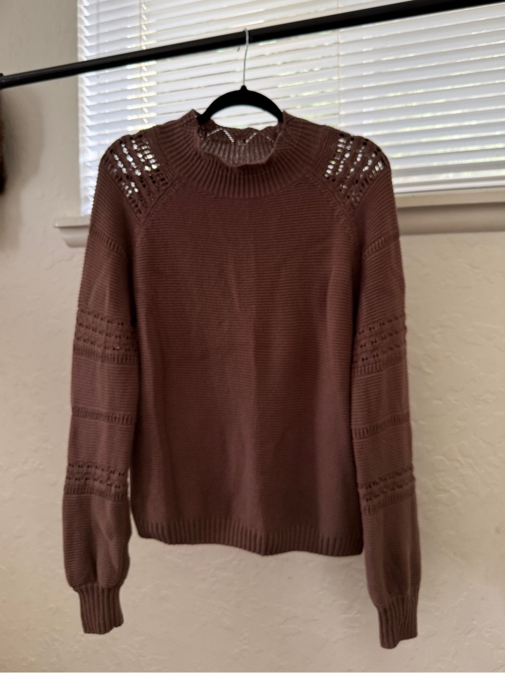 Neuflora women's cocoa colored mock neck detailed knit sweater